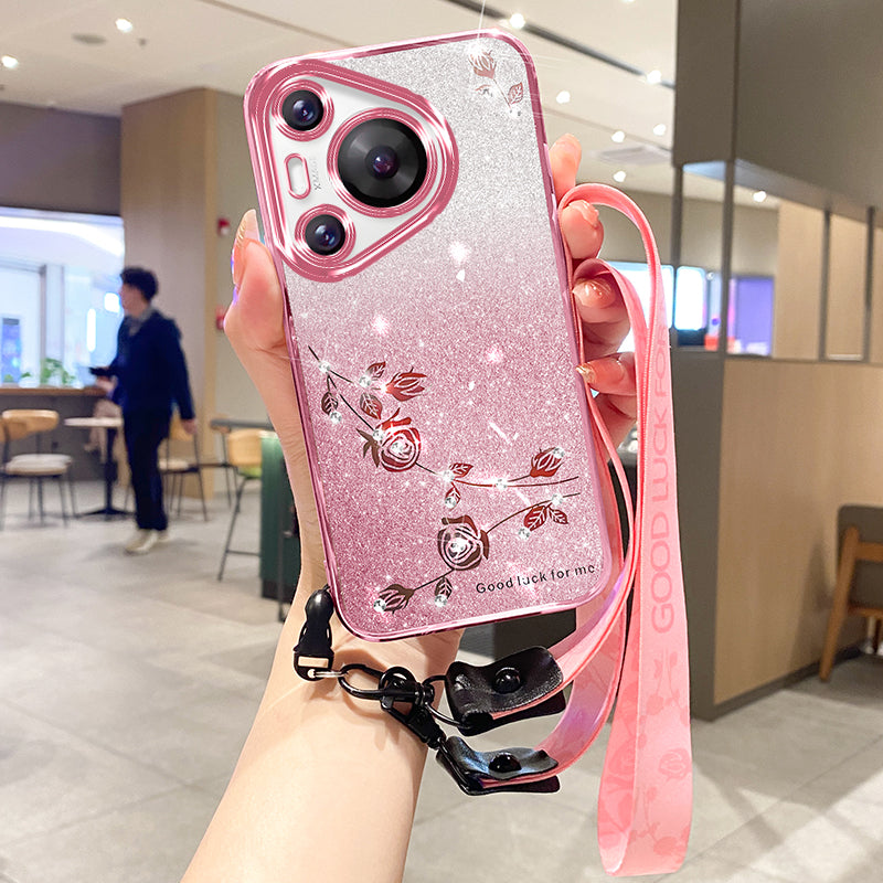 KADEM For Huawei Pura 70 Pro / Pura 70 Pro+ TPU Case with Lanyard Glitter Sparkle Cell Phone Cover KADEM For Huawei Pura 70 Pro / Pura 70 Pro+ TPU Case with Lanyard Glitter Sparkle Cell Phone Cover